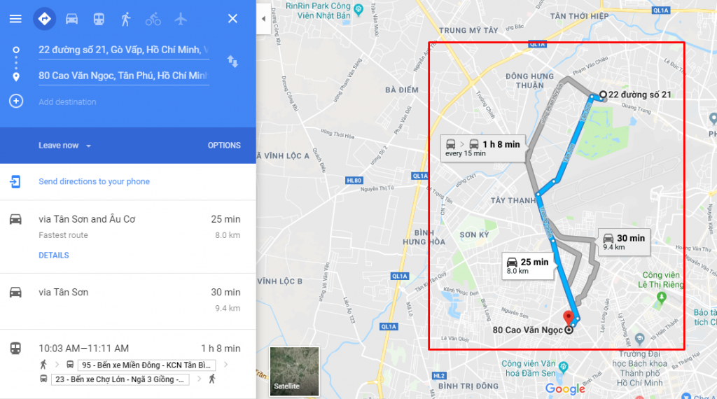 Cách tìm đường đi trên google map